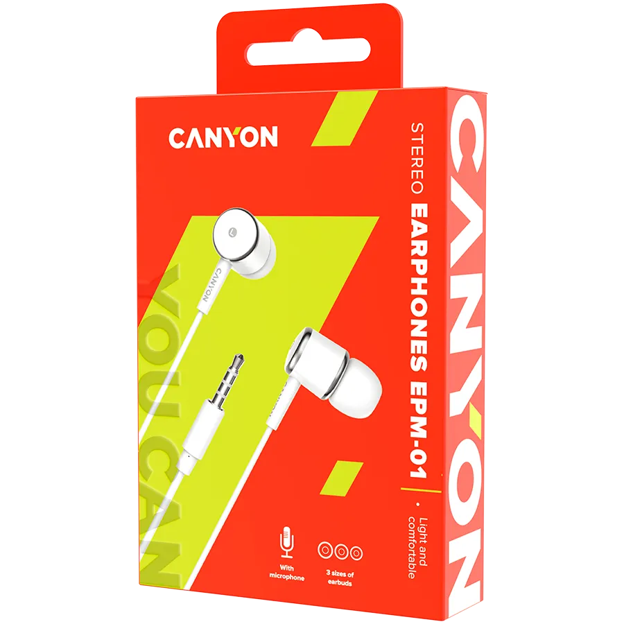 CANYON Słuchawki dokanałowe EPM-01 Mic Mini-Jack 1.2m Białe thumbnail 3