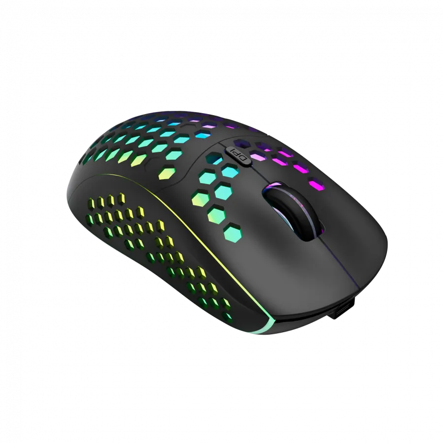 Canyon 7keys Gaming 2.4G wireless mouse, KA8 sensor, DPI up to 1600, rubber coating on panel, Huano 1million switch, 45cm PVC cable, ABS material. 400mAh battery, size: 125.8*63.7*41mm, weight: 95g, Black thumbnail 3