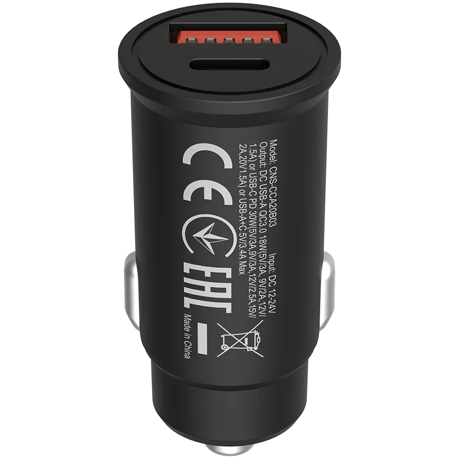CANYON Ładowarka samoch. C-20-03 PD30W QC3.0 USB-C USB-A Czarna thumbnail 2