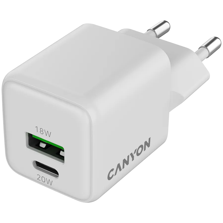 CANYON Ładowarka sieciowa CU20AC GaN 20W 1xPD 1xQC EU Biała thumbnail 2
