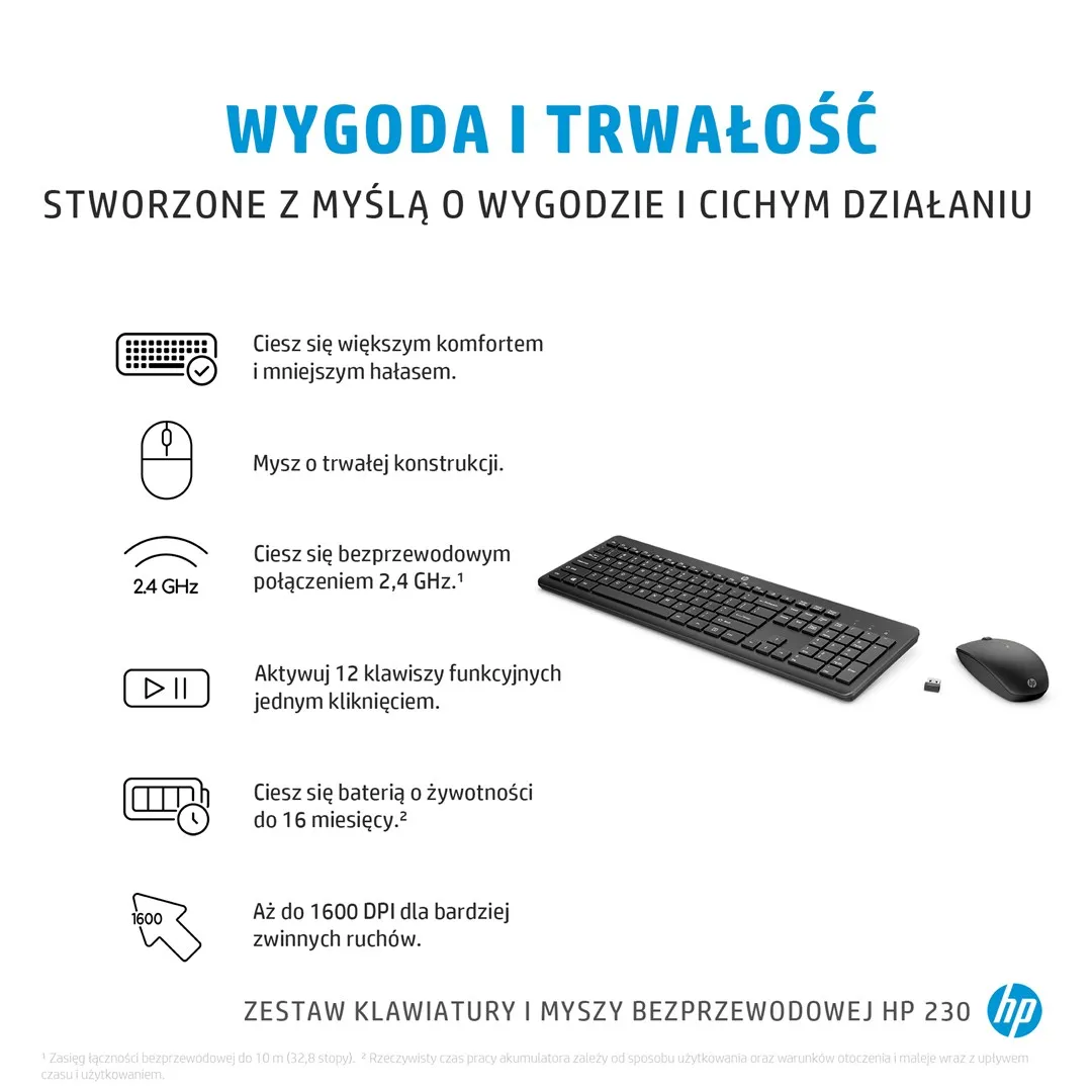 Zestaw klawiatura + mysz HP 230 Wireless Mouse and Keyboard Combo bezprzewodowe czarne 18H24AA#ABB thumbnail 2