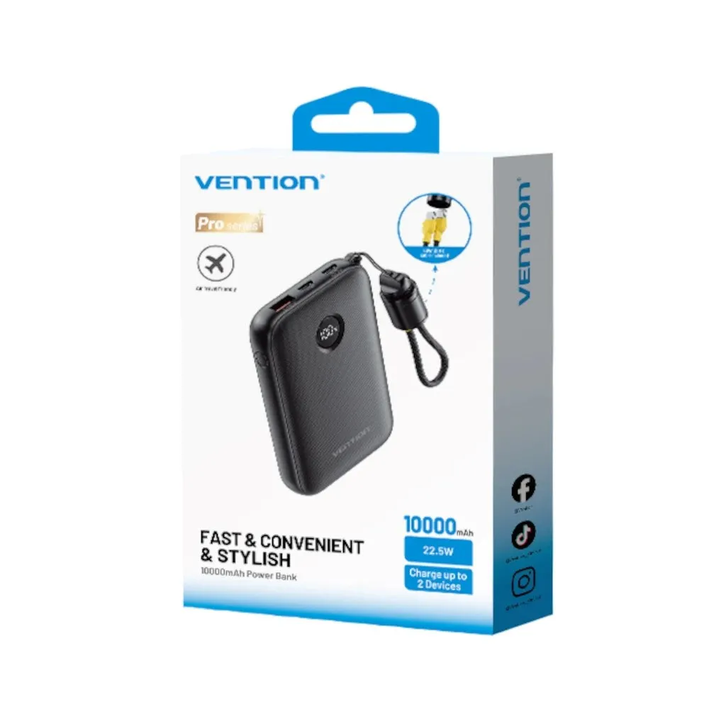 Powerbank Vention 10000mAh 2xUSB-C 1xUSB-A 22,5W BK thumbnail 3