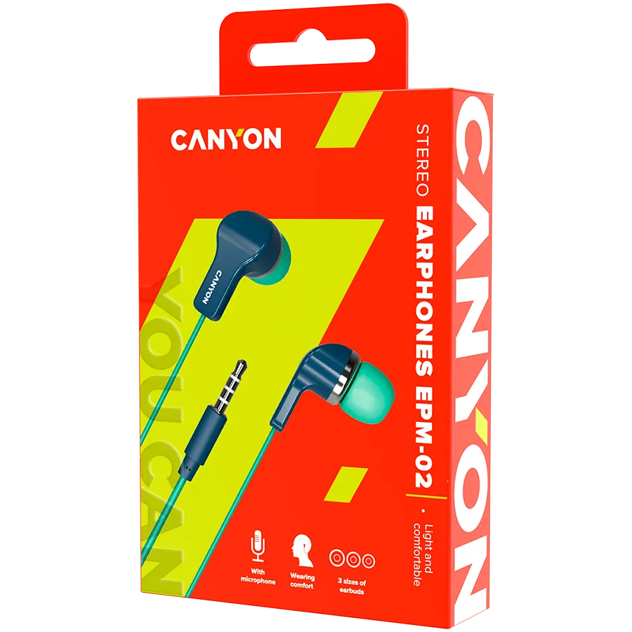 CANYON Słuchawki dokanałowe EPM-02 Mic Mini-Jack Nieb.-Zielone thumbnail 3