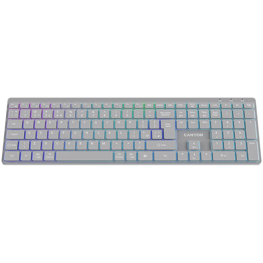 CANYON Klawiatura HKB-W11 UK/US RGB Dwa Tryby Bezprzewodowa Szara thumbnail 2