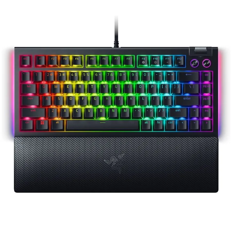 Razer BlackWidow V4 75%, Gaming Keyboard, US Layout, Razer Chroma RGB, Hot-swappable Design, Detachable Type C Cable, PCB & Case sound dampening foam, Up to 8,000 Hz polling rate, Doubleshot ABS Keycaps, Magnetic Plush Leatherette thumbnail 3