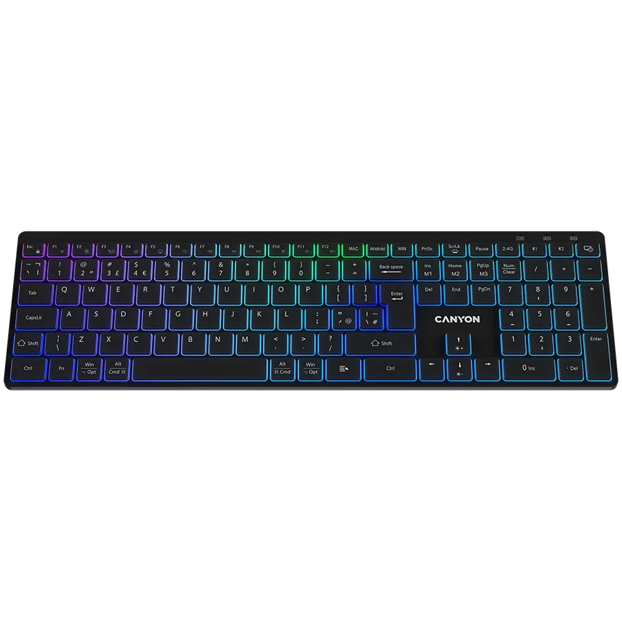 CANYON Klawiatura HKB-W11 UK/US RGB Dwa Tryby Bezprz. Czarna thumbnail 2