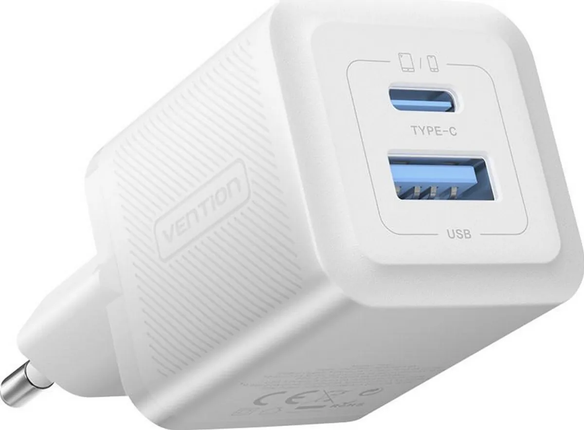 Ładowarka Vention 1x USB-A 1x USB-C GaN 30W WHITE thumbnail 2