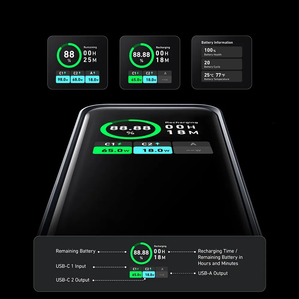 Powerbank ANKER 735 Prime 20000mAh 200W PD PowerIQ 4.0 Czarny thumbnail 3
