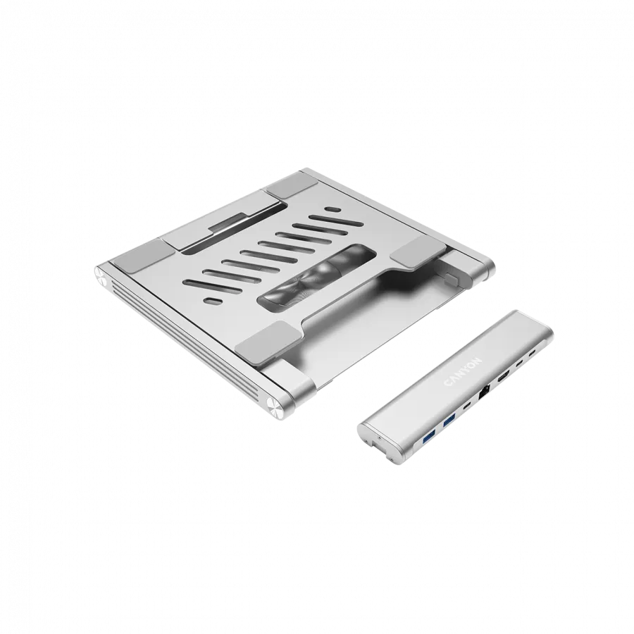 CANYON Podstawka pod laptop z hubem HDMI 2xUSB RJ45 PD srebrna thumbnail 2