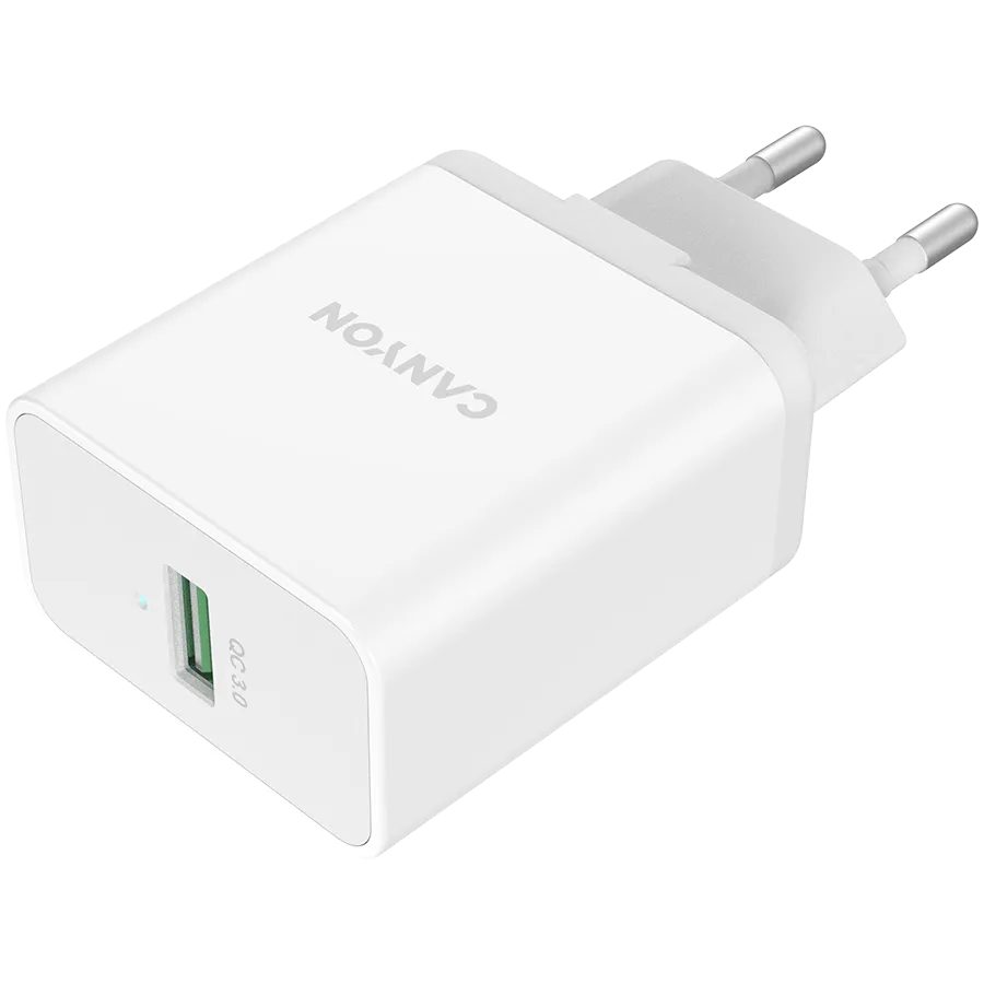CANYON Ładowarka sieciowa H-24, USB typu A, 24 W QC3.0, Biała thumbnail 2