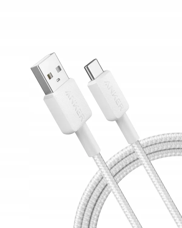 Kabel Anker 322 USB-A - USB-C Plecionka 1.8m Szybkie Ładowanie Nylon Biały