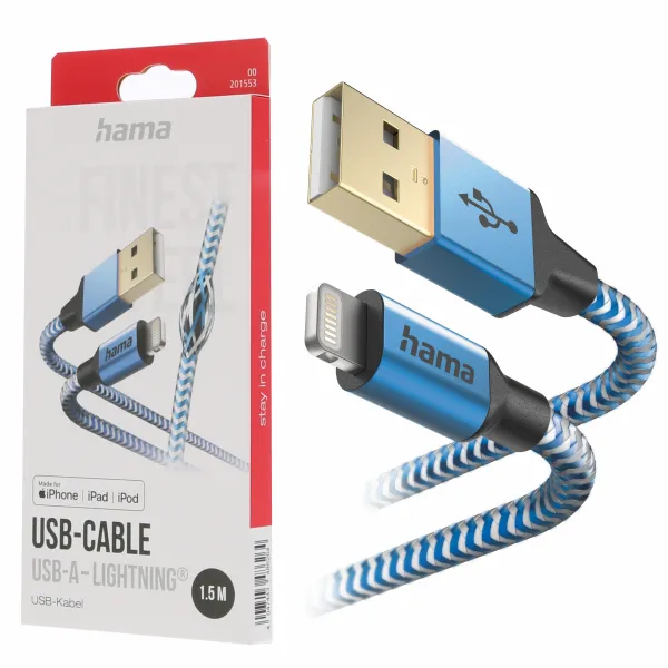 Kabel do Apple iPhone 6 7 8 X Xr Xs USB - Lightning Hama Reflected 1,5m niebieski