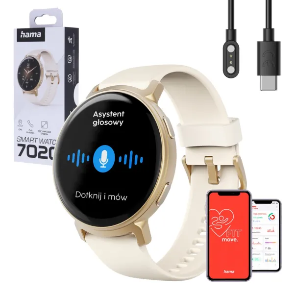 Hama damski smartwatch 7020 okrągły GPS AMOLED rozmowy polskie menu IP68
