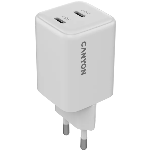 CANYON Ładowarka sieciowa CU45CC GaN 45W 2xPD EU Biała