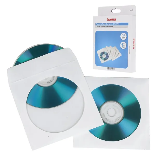 HAMA KOSZULKI KOPERTY PAPIEROWE NA CD DVD  BIAŁE OKŁADKI DO PŁYT 50 SZT