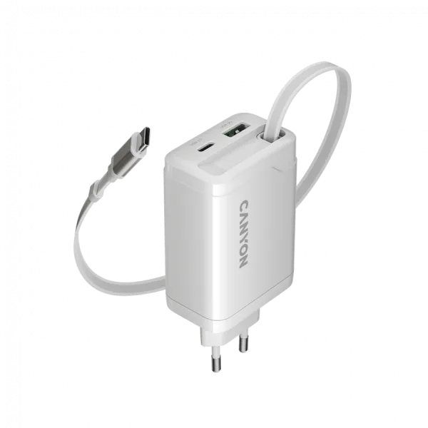 CANYON charger OnCharge 65RC Build-In Cable USB-C 65W 1xPD 1xQC EU White