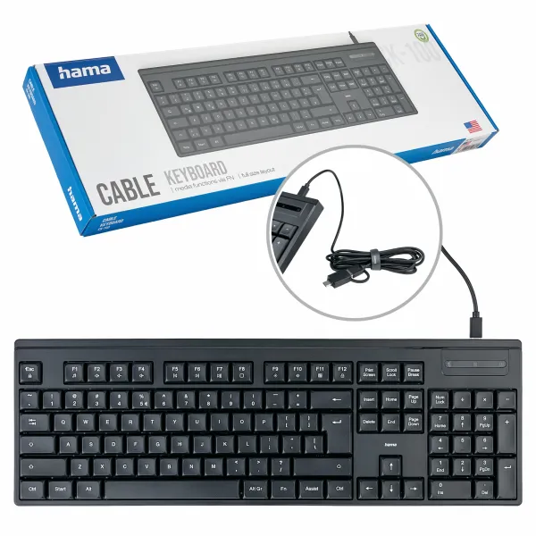 Hama Klawiatura Przewodowa Kabel 1,8m Ck-100 Numeryczna USB A USB C QWERTY