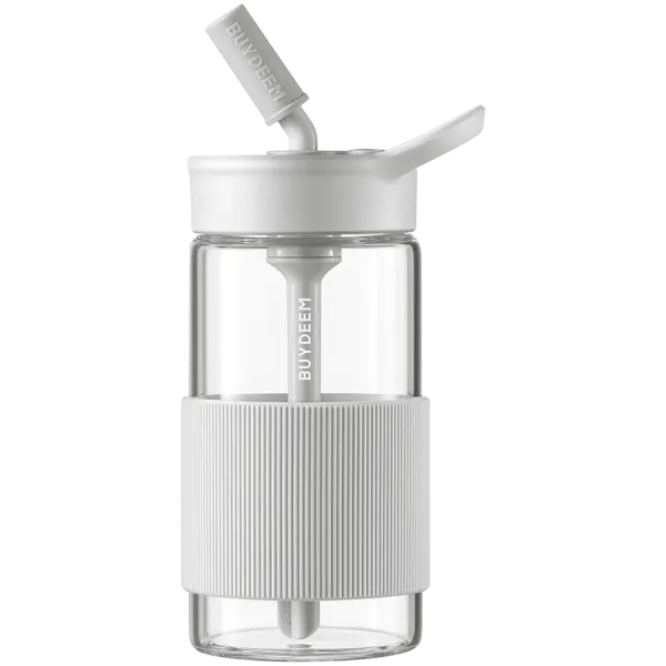 BUYDEEM Szklana butelka ze słomką 500 ml, CD1017, Oat White