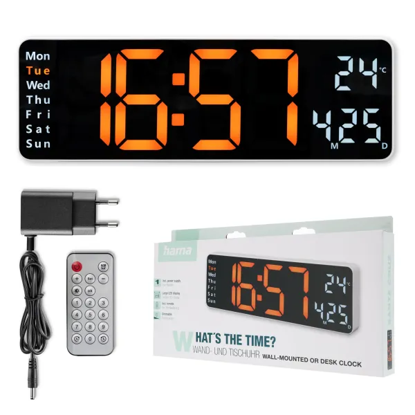 Hama zegar elektroniczny cyfrowy ścienny LED Santa Cruz z termometrem pilot