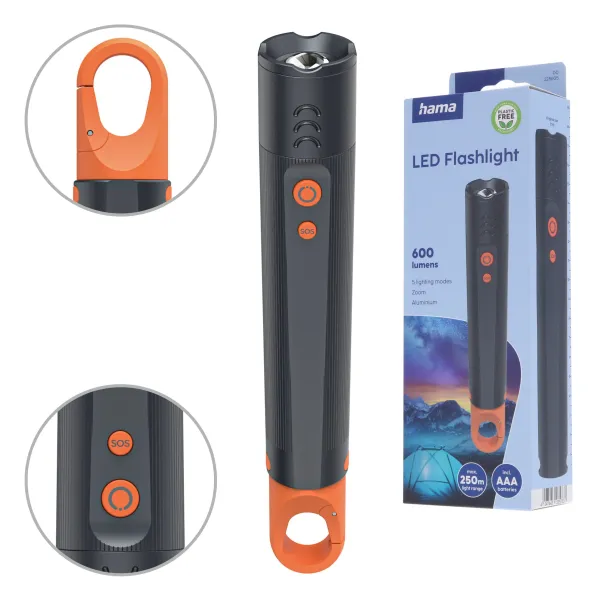 HAMA LATARKA TURYSTYCZNA LED FLX600 600lm 240m 4 TRYBY ŚWIECENIA ZOOM