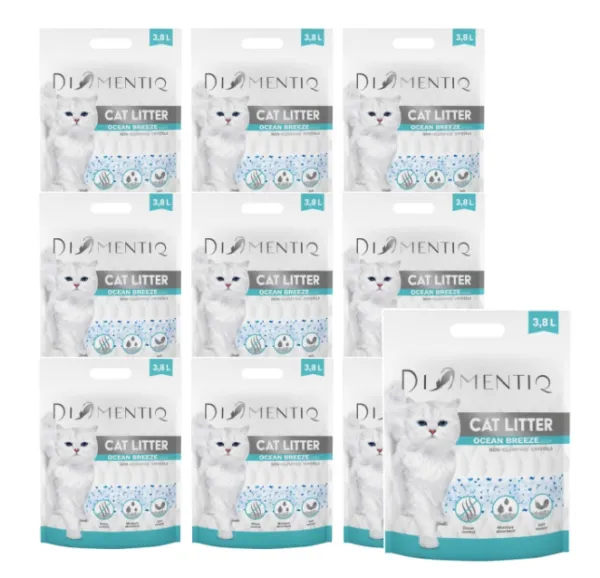 DIAMENTIQ Żwirek Ocean Breeze, Silikonowy, Niezbrylający się dla kota - 10x3,8 l