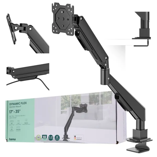 Hama uchwyt do monitora ze sprężyną gazową ramię czarny VESA 75x75 100x100