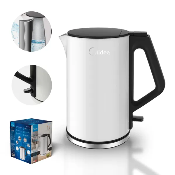 MIDEA CZAJNIK ELEKTRYCZNY 1.5L 2000W BIALY SZYBKIE GOTOWANIE LED FILTR STAL