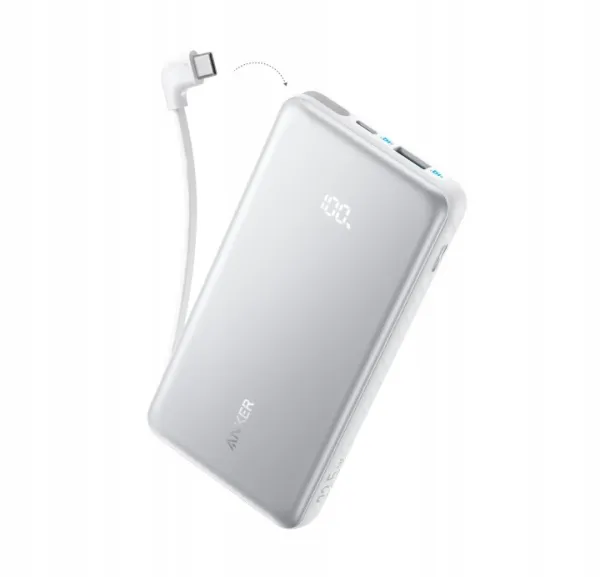Powerbank ANKER Zolo 10000 mAh 22.5W z wbudowanym kablem USB-C biały