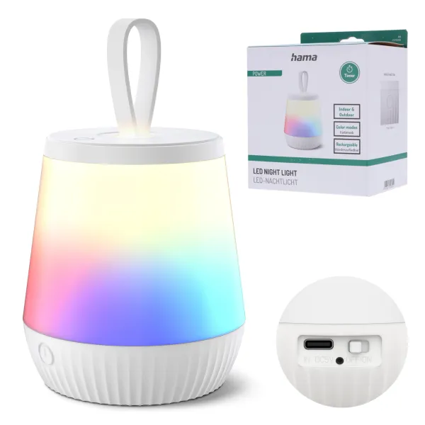HAMA LAMPKA NOCNA LED MOBILE TIMER ŚCIEMNIANA ŁADOWALNA ZMIANA KOLORÓW IP44