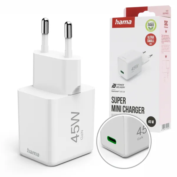 Hama Ładowarka sieciowa SuperMini 45 W GAN PD QC USB-C do smartfona tabletu