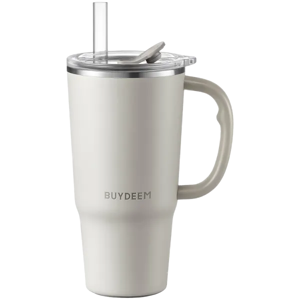 BUYDEEM Kubek termiczny ze słomką 700 ml, DS57, Oat White