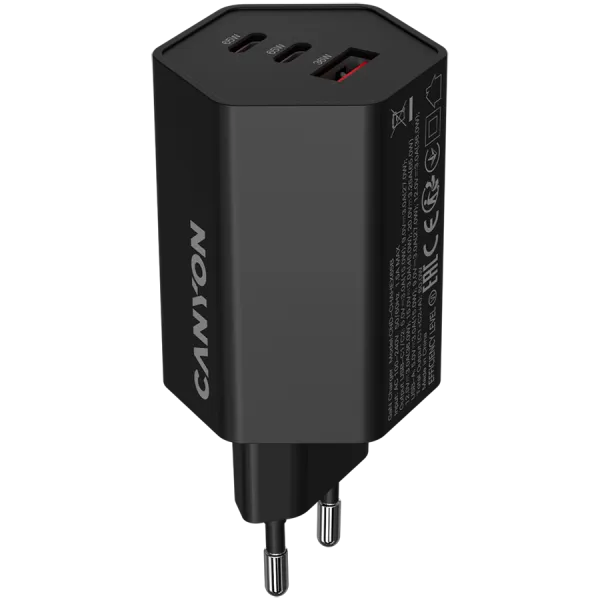 CANYON Ładowarka sieciowa HEXAGON 65 GaN 65W 2xPD 1xQC EU Czarna