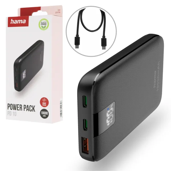 Powerbank 10000 mAh HAMA PD 10 Power pack 2x USB-C 1x USB-A Power Delivery