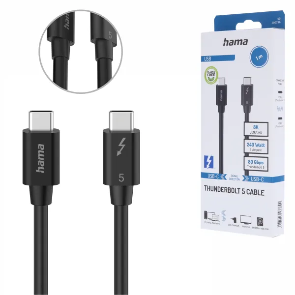 HAMA KABEL USB-C THUNDERBOLT-5 80 Gbit/s 5A 240W Ultra-HD 8K ULTRA SPEED 1M