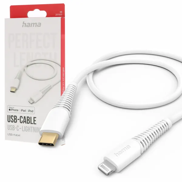 Kabel USB typu C - Lightning Apple licencja MFI Hama C94 1.5 m biały