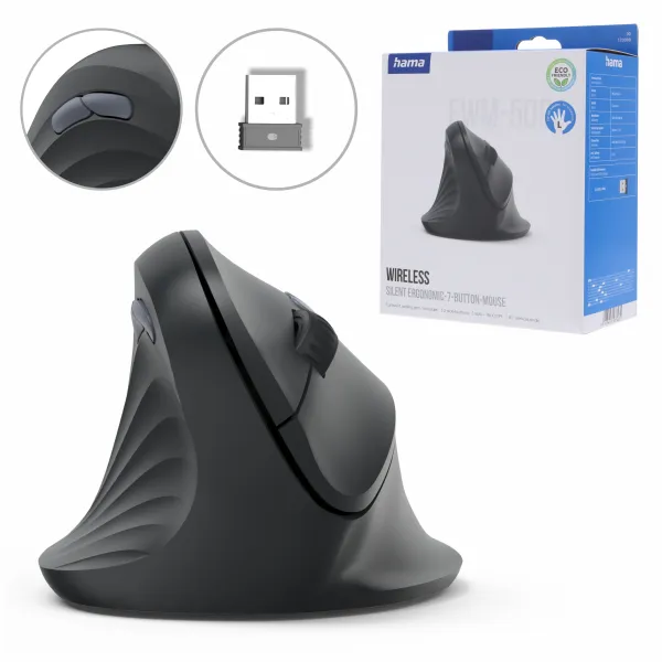 Hama ergo EWM-500 L myszka bezprzewodowa ergonomiczna USB dla leworęcznych