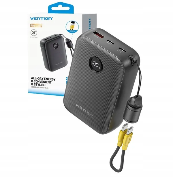 Powerbank Vention 20000mAh 2xUSB-C 1xUSB-A 22,5W BK