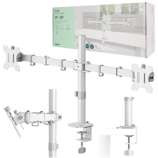 Hama uchwyt do monitora 2 ramiona 13–35 cali biały VESA 75x75 100x100