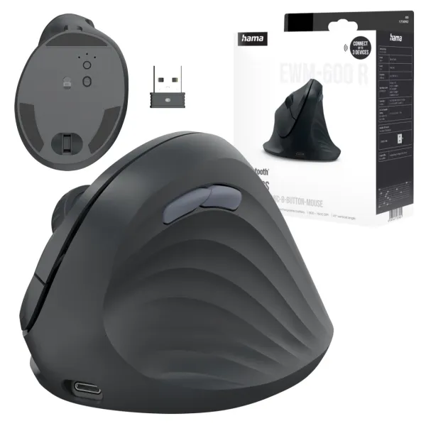 Hama myszka ergonomiczna pionowa bezprzewodowa EWM-600 R USB + Bluetooth