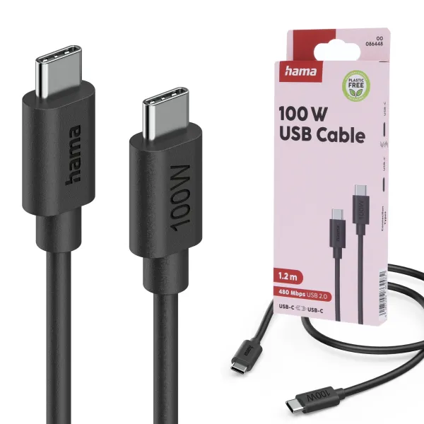 HAMA KABEL USB C - USB C  100W 1,2M CZARNY SZYBKIE ŁADOWANIE 480 Mbit/s