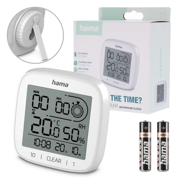 Hama ZEGAR ELEKTRONICZNY ŚCIENNY ŁAZIENKOWY CYPRUS IPX4 termometr higrometr