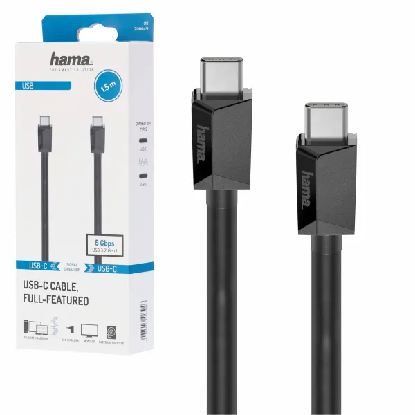 Kabel USB-C - USB-C Hama 3.2 Gen 1, 5 Gb/s 1,5 m 4k podwójne ekranowanie