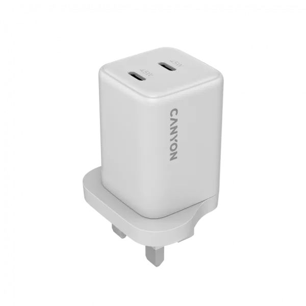 CANYON Ładowarka sieciowa CU45AC GaN 45W 2xPD UK Biała