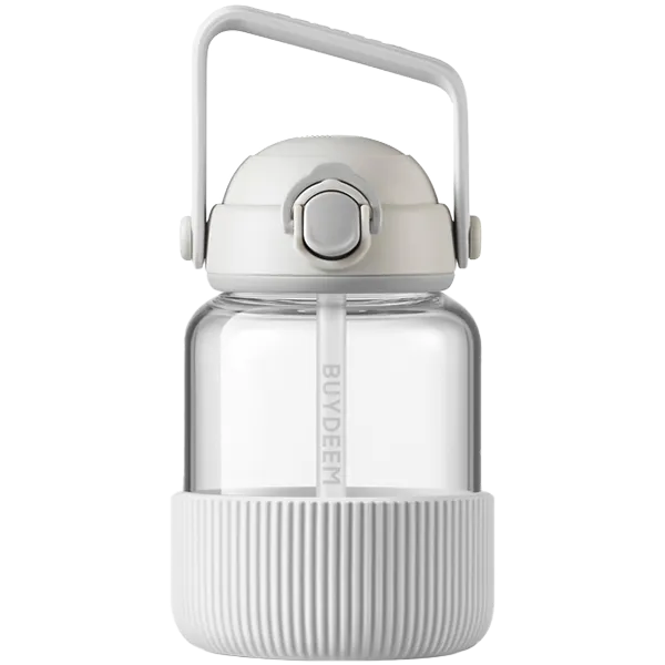 BUYDEEM Szklany bidon ze słomką 800 ml, DG78, Oat White