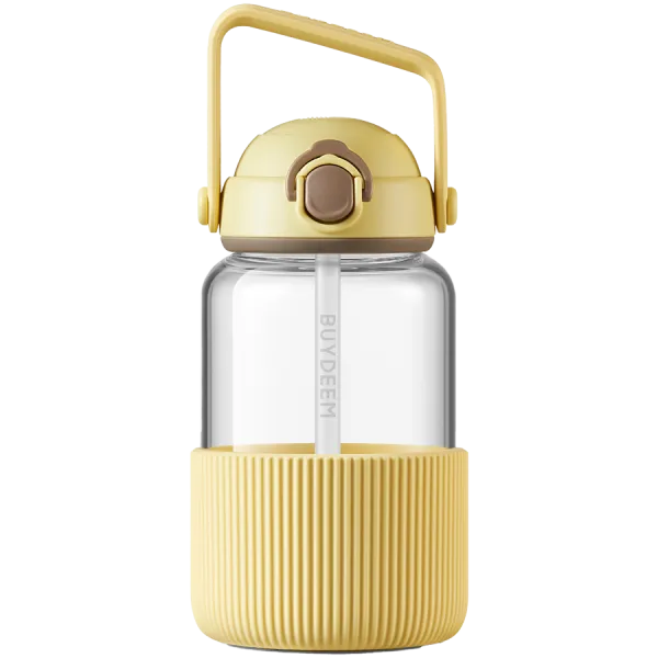 BUYDEEM Szklany bidon ze słomką 1L, DG710, Mellow Yellow