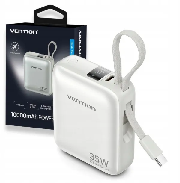 Powerbank Vention 10000mAh 35W z kablem USB-C BEŻ