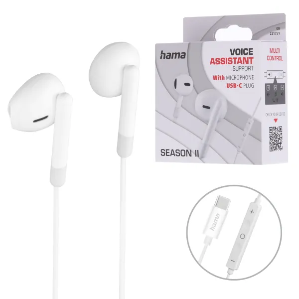 Hama słuchawki przewodowe douszne SEASON II USB-C BIAŁE mikrofon i pilot