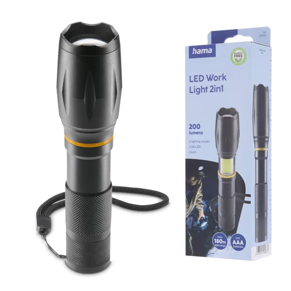 HAMA LATARKA LED 2 W 1 200lm 100m 3 TRYBY ŚWIECENIA ZOOM OBUDOWA ALUMINIUM