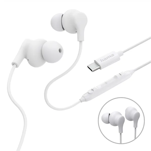 HAMA SŁUCHAWKI DOUSZNE PRZEWODOWE CURLY USB-C NEW BIAŁE MIKROFON PILOT