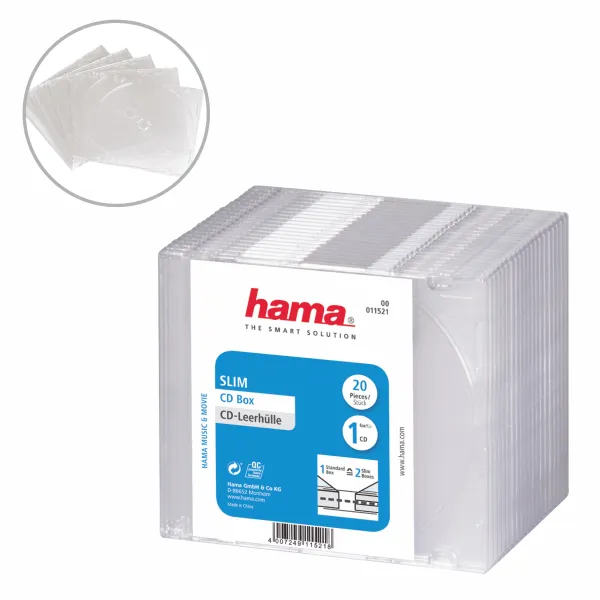 HAMA PUDEŁKO SLIM NA PŁYTY CD 20 SZT TRANSPARENTNE